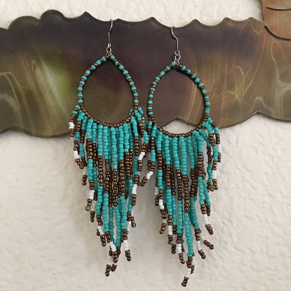 Boho seed bead dangle fish hook earrings